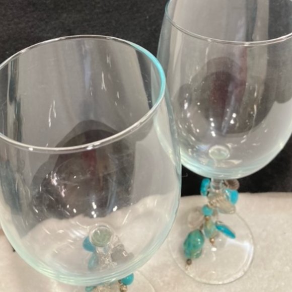 turquoise Beaded Wine Glasses-Set of 2 - Picture 3 of 4